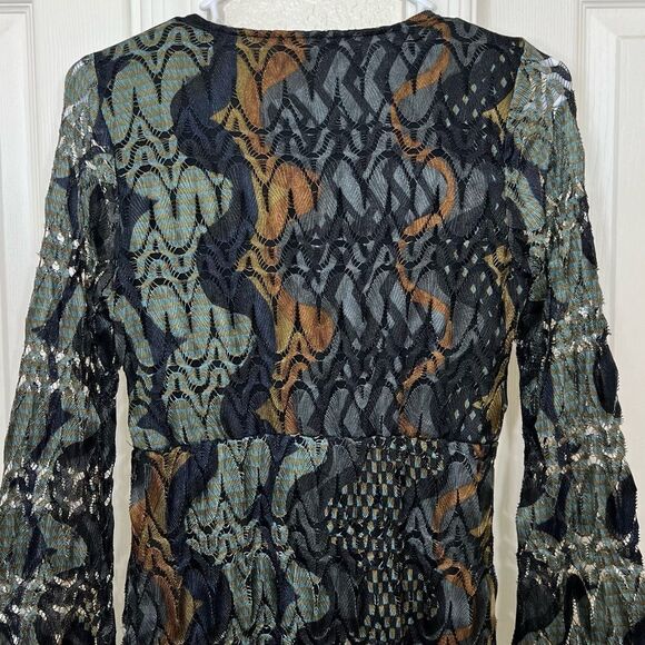 Hale Bob Dress Retro 70’s Bell Sleeve Lace Earth Tone  Tunic Mini Size XS - Picture 11 of 15